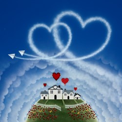 Hearts In The Sky by Chloe Nugent - Original Glazed Mixed Media on Board sized 30x30 inches. Available from Whitewall Galleries